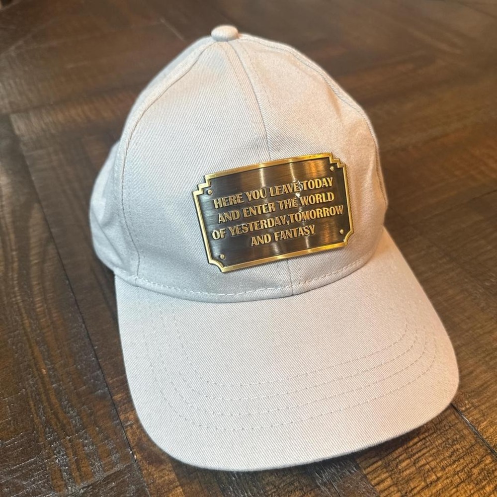 Disney Parks Entrance Sign Hat Gold Metal Plaque Dad Cap Adjustable